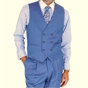 Tayion Blue Double-Breasted V-Neck Suit Vest